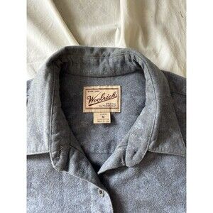Woolrich Button Down Shirt Womens Medium Blue Flannel Leaf pattern Vintage